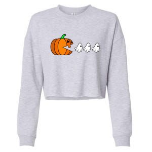 Pumpkin Eating Ghost Gamer Funny Halloween Gift Cropped Pullover Crew