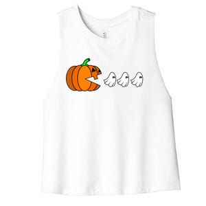 Pumpkin Eating Ghost Gamer Funny Halloween Gift Women's Racerback Cropped Tank