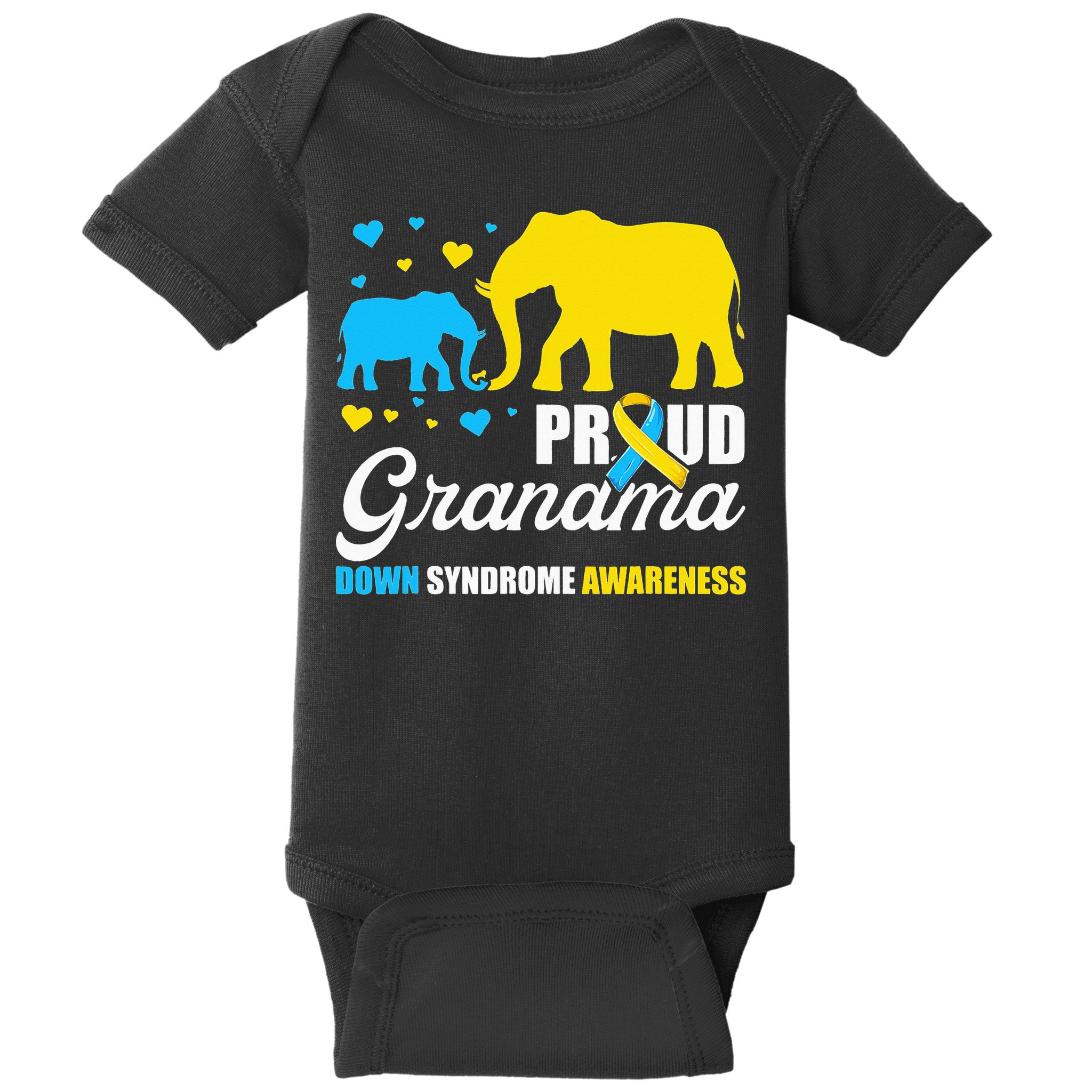 Proud Elephant Grandma Down Syndrome Awareness T21 Baby Bodysuit