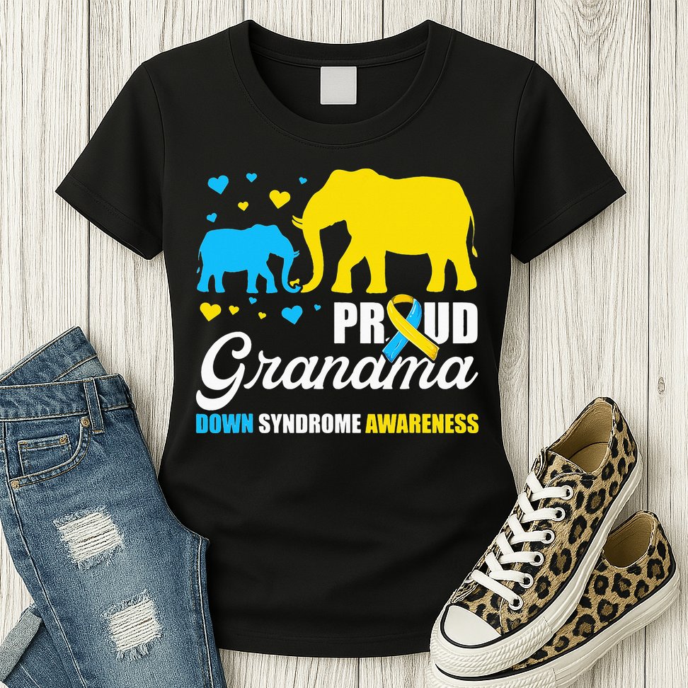 Proud Elephant Grandma Down Syndrome Awareness T21 Womens T-Shirt