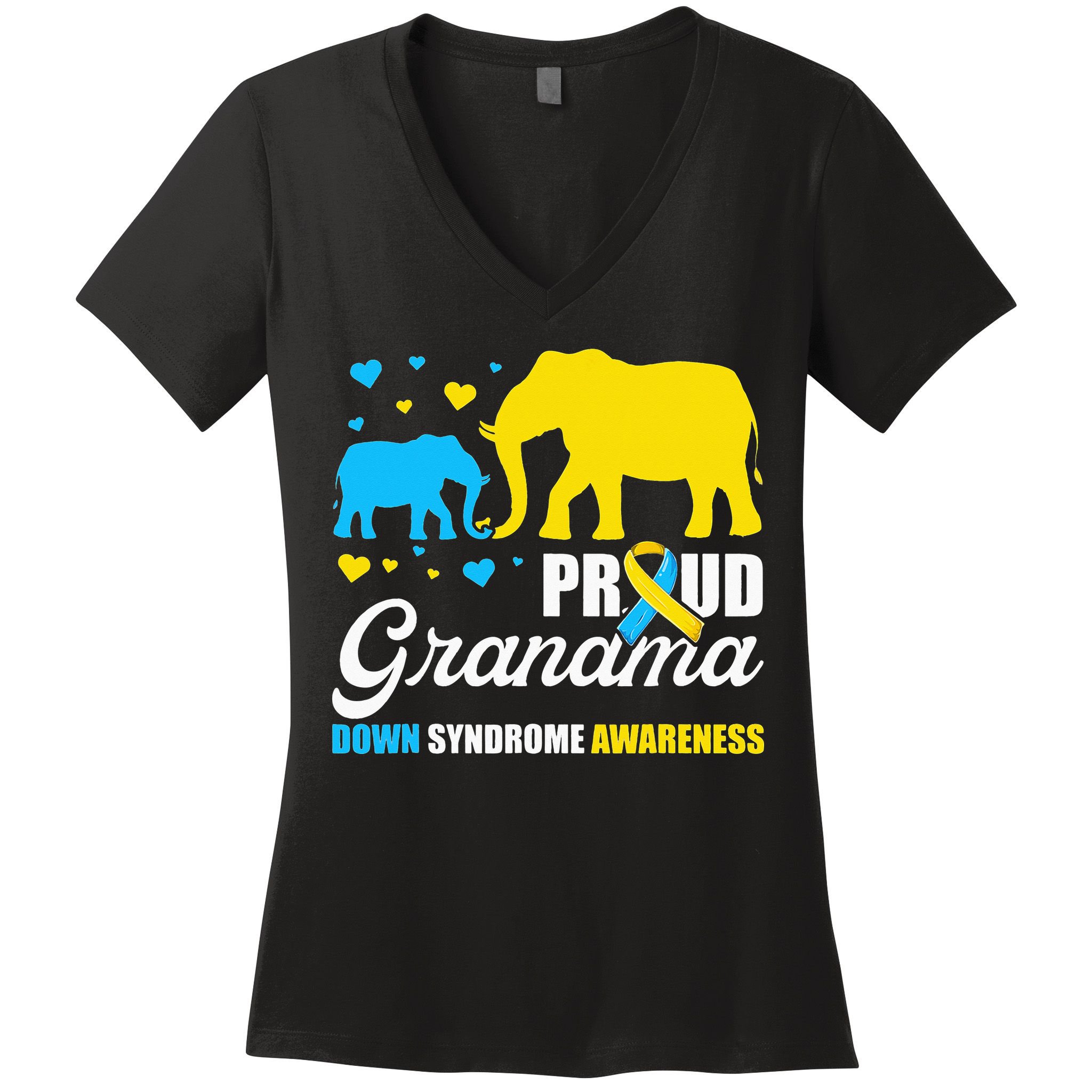 Proud Elephant Grandma Down Syndrome Awareness T21 Women's V-Neck T-Shirt