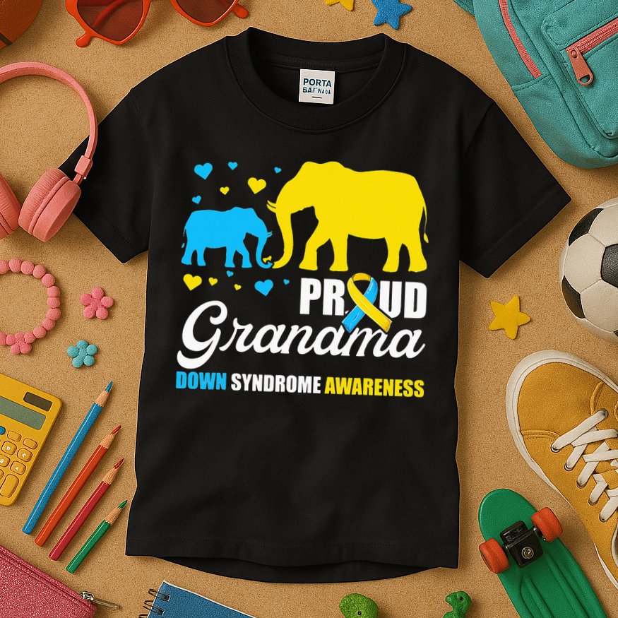 Proud Elephant Grandma Down Syndrome Awareness T21 Kids T-Shirt