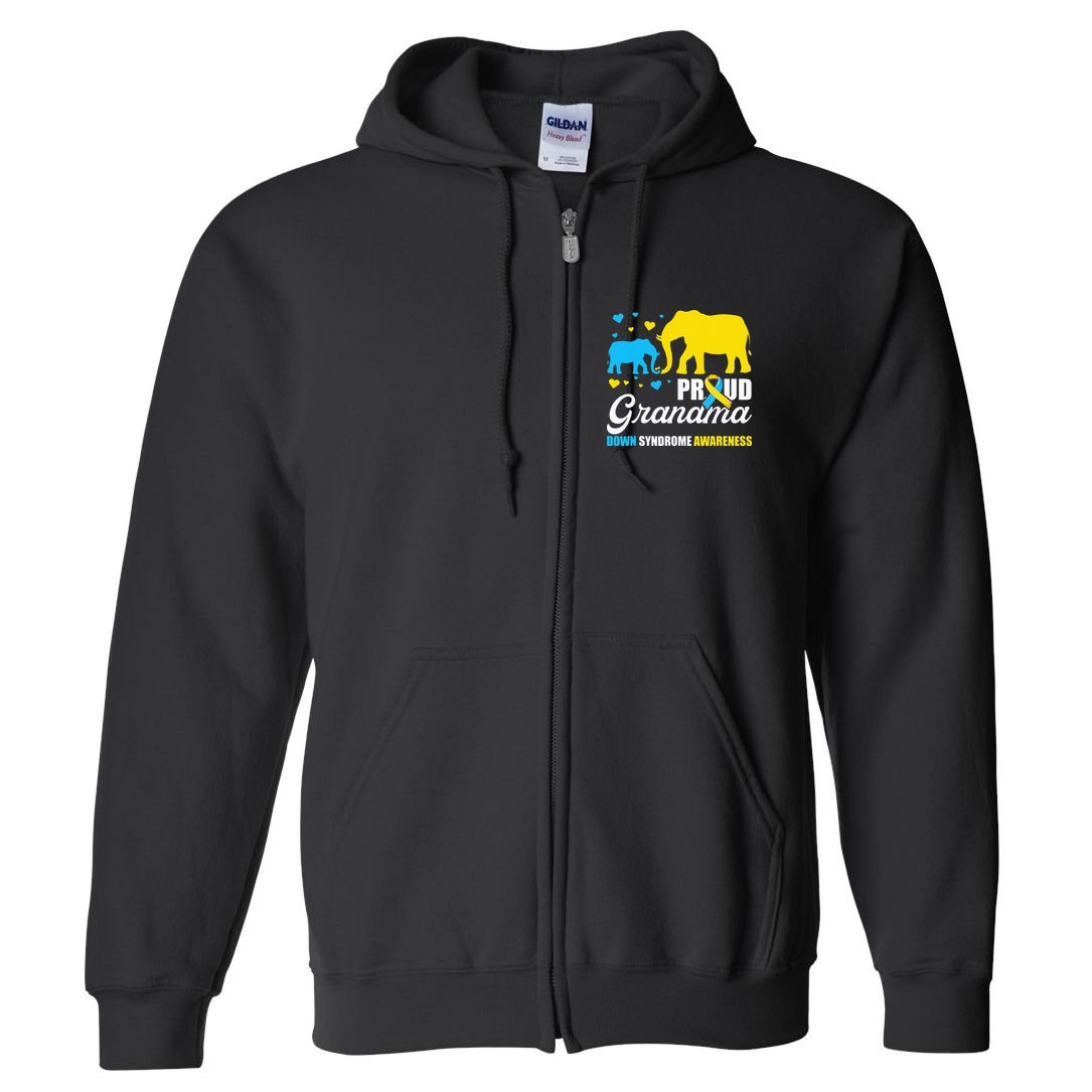 Proud Elephant Grandma Down Syndrome Awareness T21 Full Zip Hoodie
