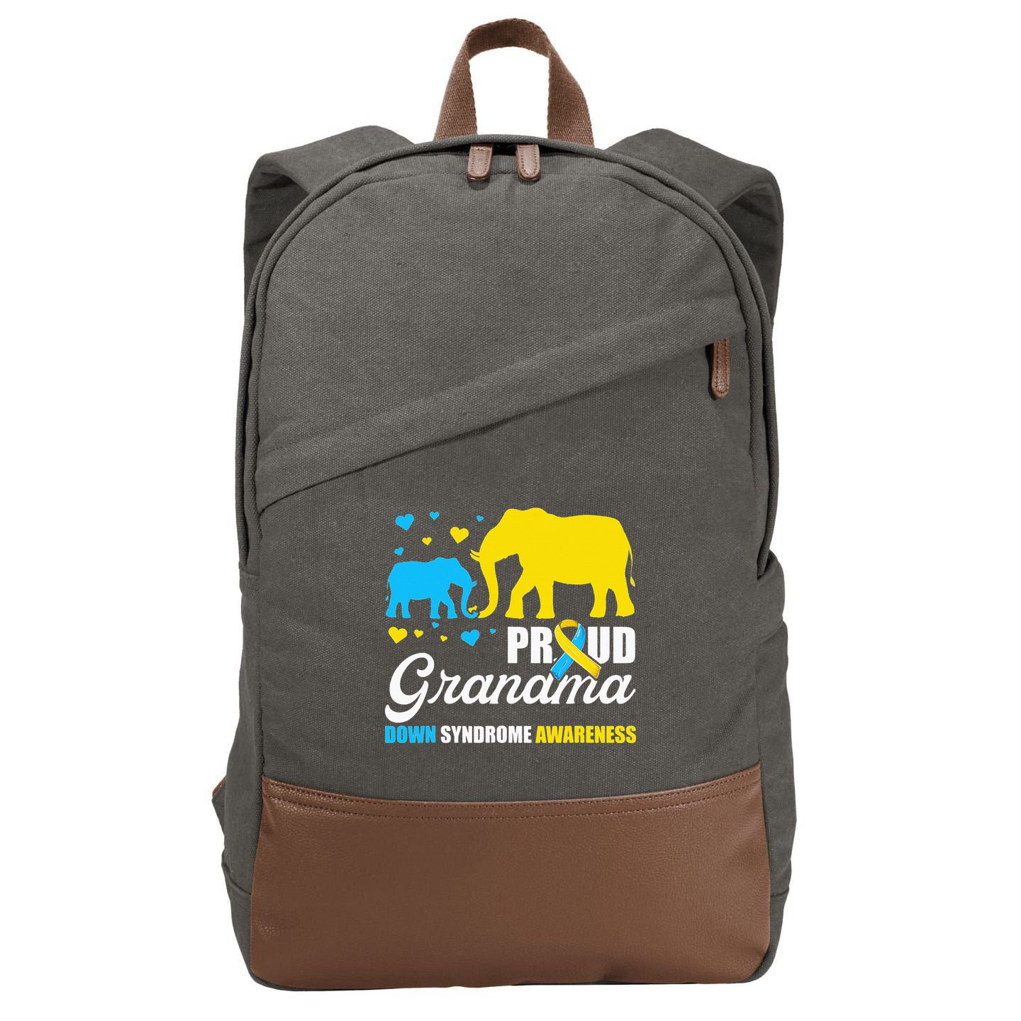 Proud Elephant Grandma Down Syndrome Awareness T21 Cotton Canvas Backpack