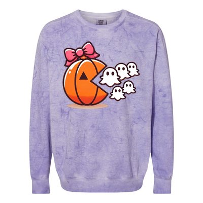 Pumpkin Eating Ghost Funny Halloween Gamer Colorblast Crewneck Sweatshirt