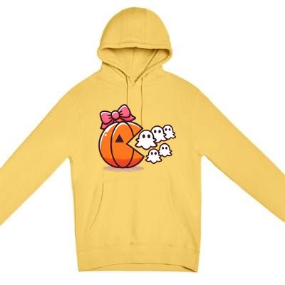 Pumpkin Eating Ghost Funny Halloween Gamer Premium Pullover Hoodie