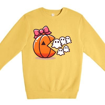 Pumpkin Eating Ghost Funny Halloween Gamer Premium Crewneck Sweatshirt