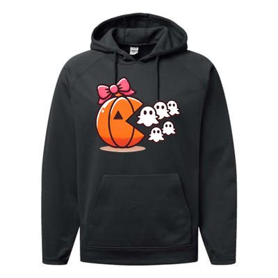 Pumpkin Eating Ghost Funny Halloween Gamer Performance Fleece Hoodie