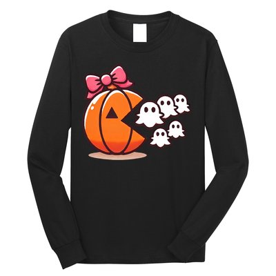 Pumpkin Eating Ghost Funny Halloween Gamer Long Sleeve Shirt