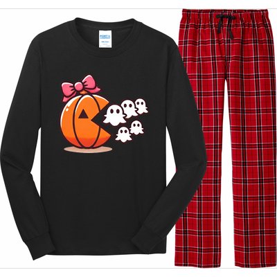 Pumpkin Eating Ghost Funny Halloween Gamer Long Sleeve Pajama Set