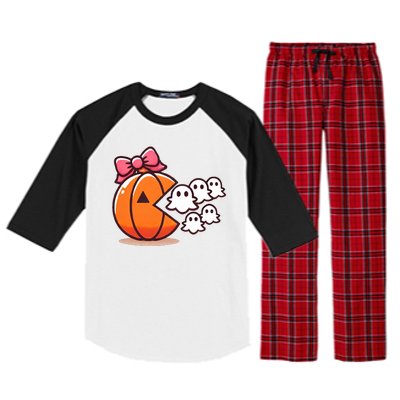 Pumpkin Eating Ghost Funny Halloween Gamer Raglan Sleeve Pajama Set