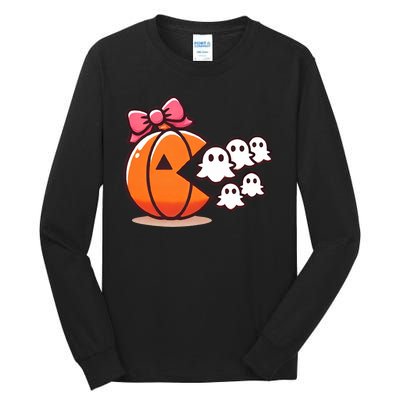 Pumpkin Eating Ghost Funny Halloween Gamer Tall Long Sleeve T-Shirt