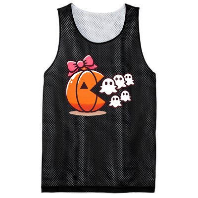 Pumpkin Eating Ghost Funny Halloween Gamer Mesh Reversible Basketball Jersey Tank