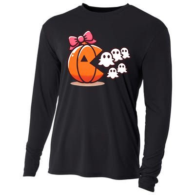 Pumpkin Eating Ghost Funny Halloween Gamer Cooling Performance Long Sleeve Crew