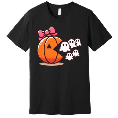 Pumpkin Eating Ghost Funny Halloween Gamer Premium T-Shirt