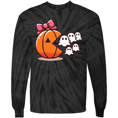 Pumpkin Eating Ghost Funny Halloween Gamer Tie-Dye Long Sleeve Shirt