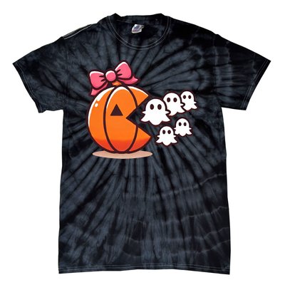 Pumpkin Eating Ghost Funny Halloween Gamer Tie-Dye T-Shirt