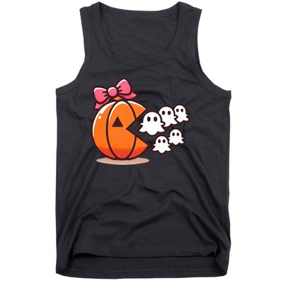 Pumpkin Eating Ghost Funny Halloween Gamer Tank Top