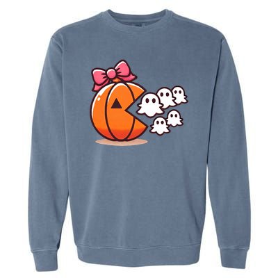 Pumpkin Eating Ghost Funny Halloween Gamer Garment-Dyed Sweatshirt