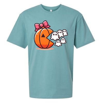 Pumpkin Eating Ghost Funny Halloween Gamer Sueded Cloud Jersey T-Shirt