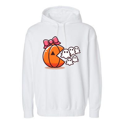 Pumpkin Eating Ghost Funny Halloween Gamer Garment-Dyed Fleece Hoodie