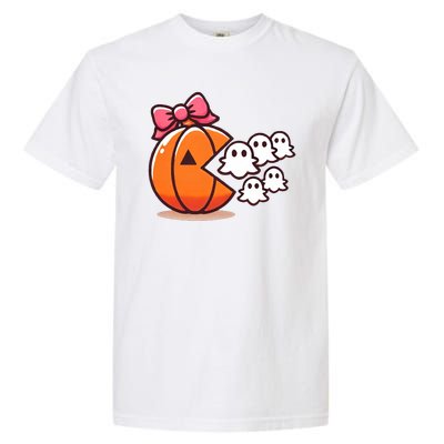 Pumpkin Eating Ghost Funny Halloween Gamer Garment-Dyed Heavyweight T-Shirt