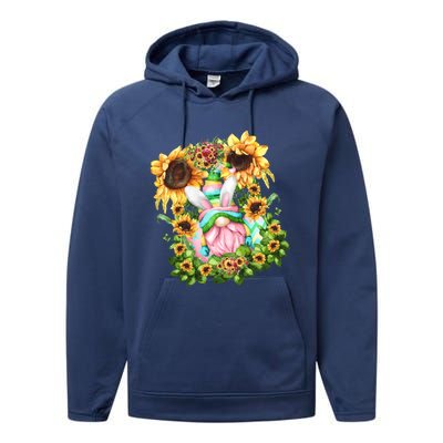 Pink Easter Gnome Dad Graphic And Sunflower Mom Gift Performance Fleece Hoodie