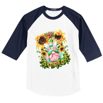 Pink Easter Gnome Dad Graphic And Sunflower Mom Gift Baseball Sleeve Shirt