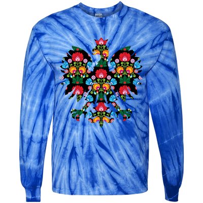 Polish Eagle Gift Poland Wycinanki Emblem, Polish Folk Art Fest Gift Tie-Dye Long Sleeve Shirt