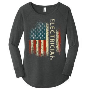 Patriotic Electrician Gifts American USA Flag Funny Lineman Women's Perfect Tri Tunic Long Sleeve Shirt