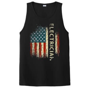 Patriotic Electrician Gifts American USA Flag Funny Lineman PosiCharge Competitor Tank