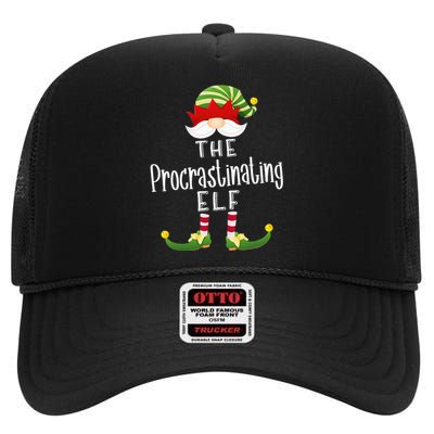 Procrastinating Elf Group Christmas Funny Pajama Party High Crown Mesh Back Trucker Hat