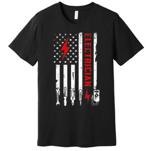 Patriotic Electrician Gifts American USA Flag Funny Lineman Premium T-Shirt