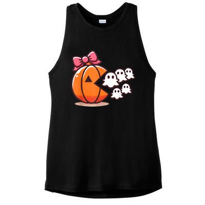 Pumpkin Eating Ghost Funny Halloween Gamer Women Ladies PosiCharge Tri-Blend Wicking Tank