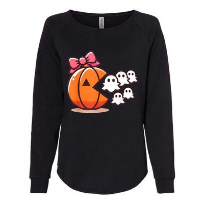 Pumpkin Eating Ghost Funny Halloween Gamer Women Womens California Wash Sweatshirt