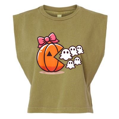 Pumpkin Eating Ghost Funny Halloween Gamer Women Garment-Dyed Women's Muscle Tee