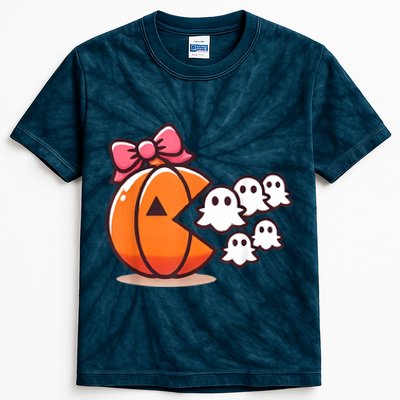 Pumpkin Eating Ghost Funny Halloween Gamer Women Kids Tie-Dye T-Shirt