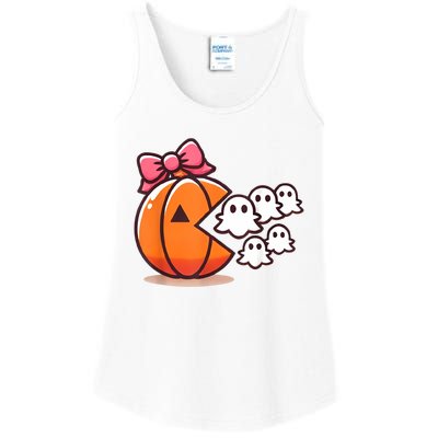 Pumpkin Eating Ghost Funny Halloween Gamer Women Ladies Essential Tank