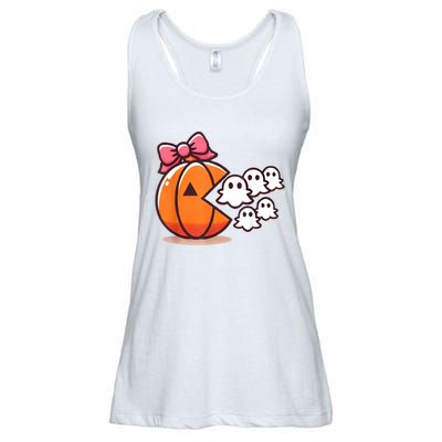 Pumpkin Eating Ghost Funny Halloween Gamer Women Ladies Essential Flowy Tank