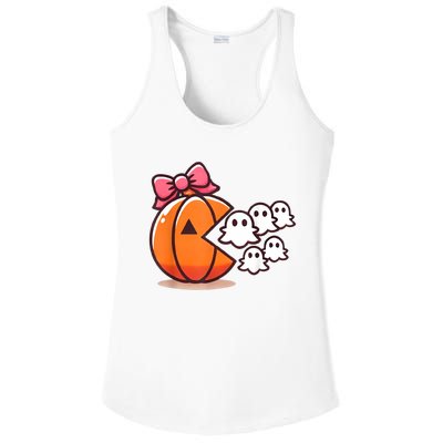 Pumpkin Eating Ghost Funny Halloween Gamer Women Ladies PosiCharge Competitor Racerback Tank