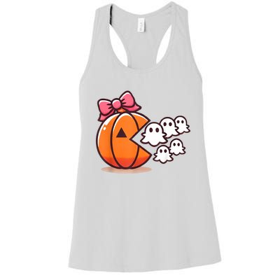 Pumpkin Eating Ghost Funny Halloween Gamer Women Women's Racerback Tank