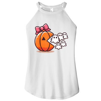 Pumpkin Eating Ghost Funny Halloween Gamer Women Women’s Perfect Tri Rocker Tank