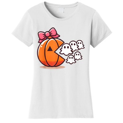 Pumpkin Eating Ghost Funny Halloween Gamer Women Women's T-Shirt