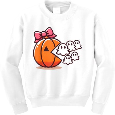 Pumpkin Eating Ghost Funny Halloween Gamer Women Kids Sweatshirt