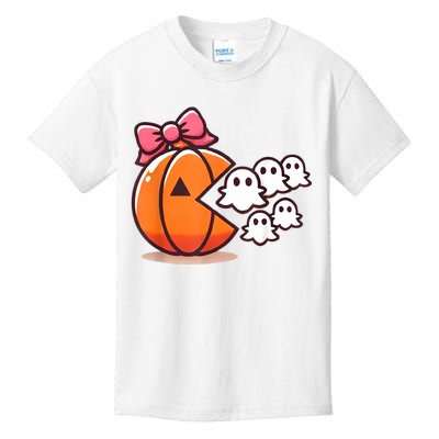 Pumpkin Eating Ghost Funny Halloween Gamer Women Kids T-Shirt