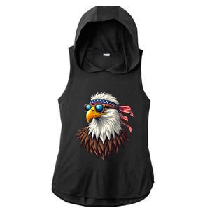 Patriotic Eagle Graphic Retro American Flag Design Ladies PosiCharge Tri-Blend Wicking Draft Hoodie Tank