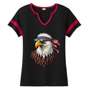 Patriotic Eagle Graphic Retro American Flag Design Ladies Halftime Notch Neck Tee