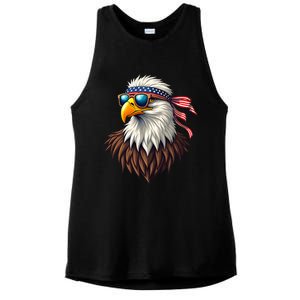 Patriotic Eagle Graphic Retro American Flag Design Ladies PosiCharge Tri-Blend Wicking Tank