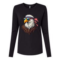 Patriotic Eagle Graphic Retro American Flag Design Womens Cotton Relaxed Long Sleeve T-Shirt