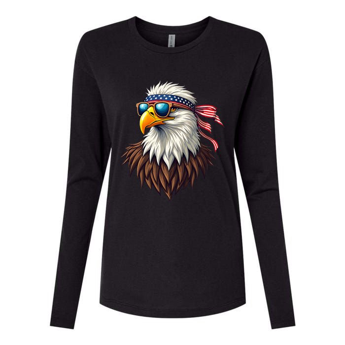 Patriotic Eagle Graphic Retro American Flag Design Womens Cotton Relaxed Long Sleeve T-Shirt